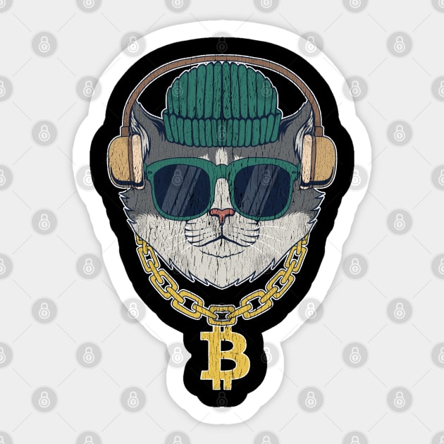 Bitcoin Gangster Cat With Sunglasses Gold Chain BTC Crypto Sticker by BonnaVida